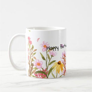 Ceramic Mugs Watercolor wildflower Happy Birthday 