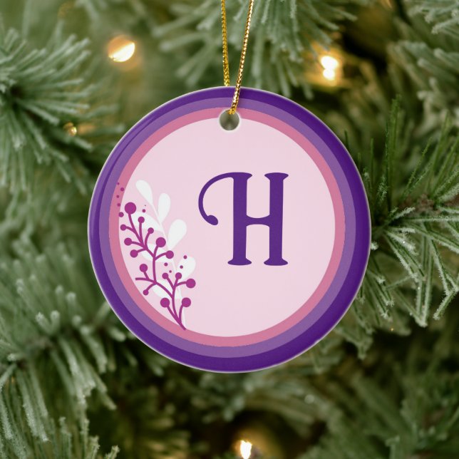 Ceramic Ornament  - Add your initial - Purple (Tree)