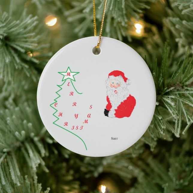 Ceramic Ornament : Merry Christmas / Santa Claus (Tree)
