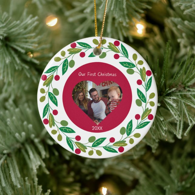 Ceramic Ornament - Our First Christmas -Photo/Date (Tree)