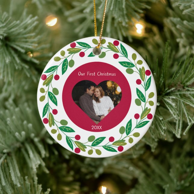 Ceramic Ornament - Our First Christmas -Photo/Date (Tree)