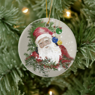 Ceramic Ornament Round Traditional Santa  