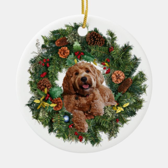 Ceramic Ornament w/ golden doodle (Front)