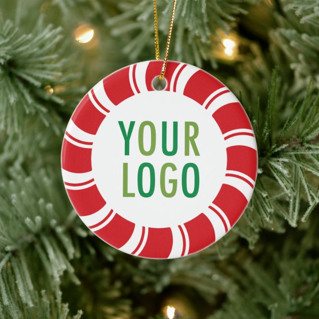 Ceramic Ornament with Logo Peppermint Candy Cane (Tree)