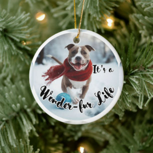 Ceramic Pitbull Christmas tree ornament