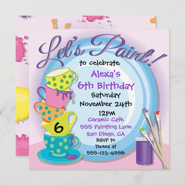 Ceramic Pottery Painting Party Invitations (Front/Back)