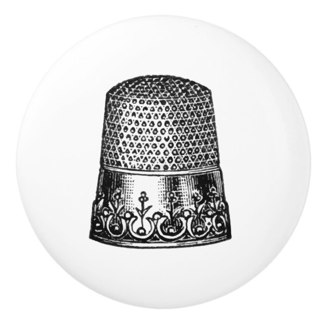 Ceramic Pull - Vintage Sewing Theme, Thimble (Front)
