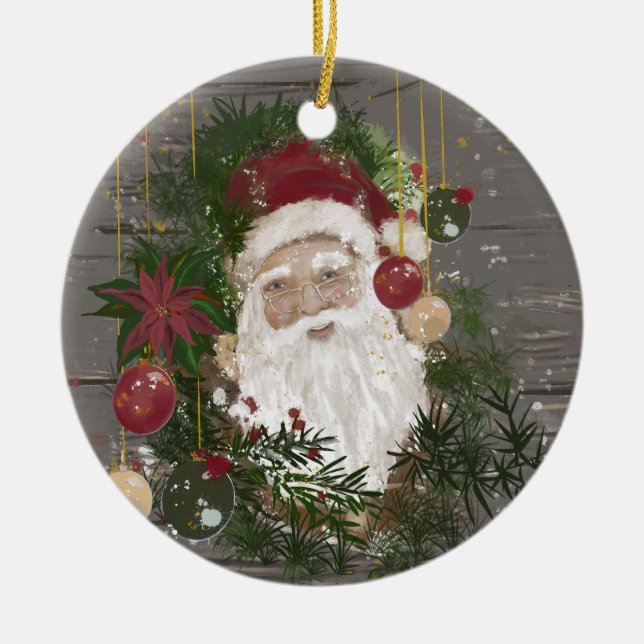  Ceramic Santa Ornament Farmhouse (Front)