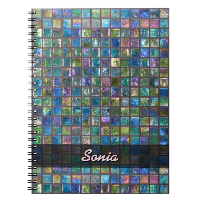 Ceramic Shiny Multicolor Tiles any Text Spiral Notebook (Front)