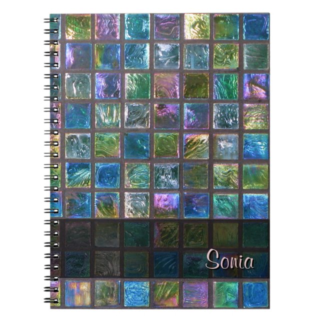 Ceramic Shiny Multicolor Tiles any Text Spiral Notebook (Front)