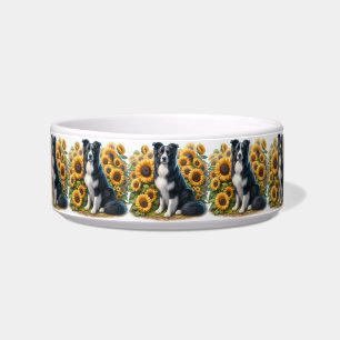 Ceramic Sunflower and Border Collie Pet Bowl