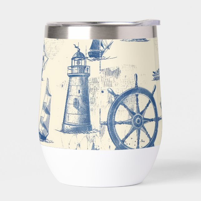 Ceramic Thermos Mug with Marine Elements (Left)