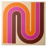 Ceramic Tile<br><div class="desc">70s Retro Vintage Style Geometric Design In Brown Orange and Magenta.</div>