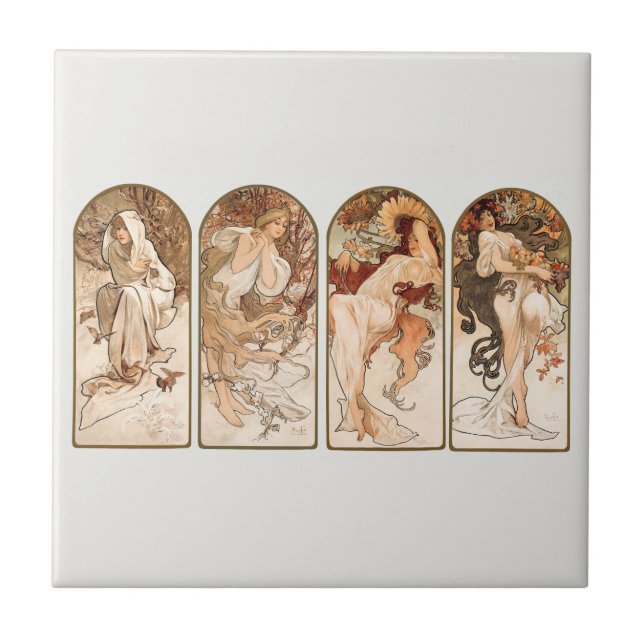 CERAMIC TILE : ALPHONS MARIA MUCHA : THE SEASONS (Front)