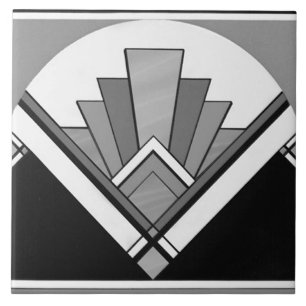 Ceramic Tile - Art Deco Fan Design B/W