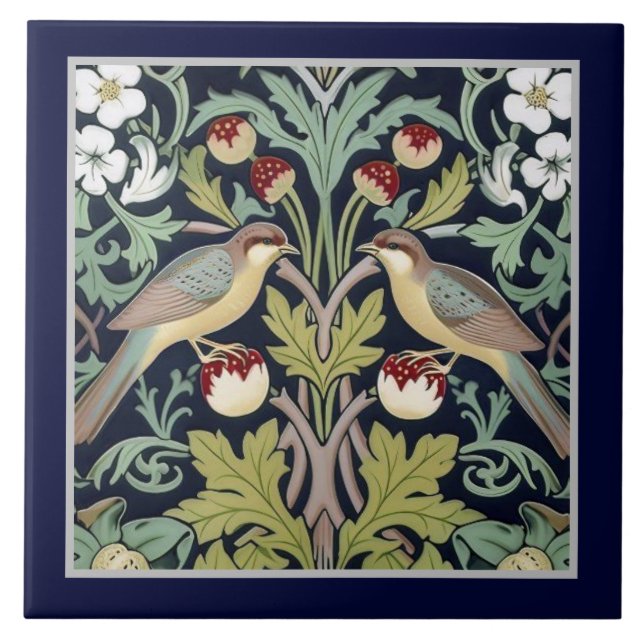Ceramic Tile - Art Nouveau Birds Floral (Front)