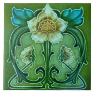 Ceramic Tile - Art Nouveau Floral Design Vintage