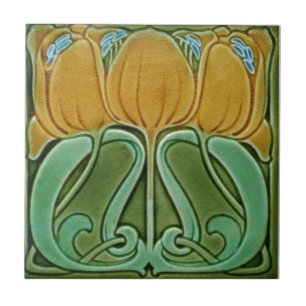 Ceramic Tile - Art Nouveau Floral Yellow