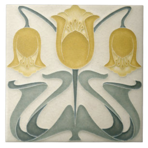 Ceramic Tile - Art Nouveau Floral Yellow Biege