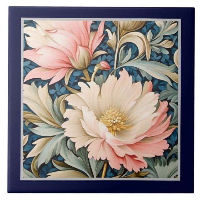 Ceramic Tile - Art Nouveau Pink Floral  (Front)