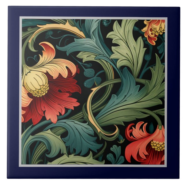 Ceramic Tile - Art Nouveau Red Floral  (Front)