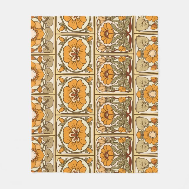 Ceramic Tile: Art Nouveau Style. Fleece Blanket (Front)
