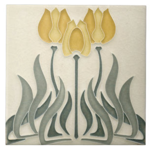 Ceramic Tile - Art Nouveau Yellow Tulips