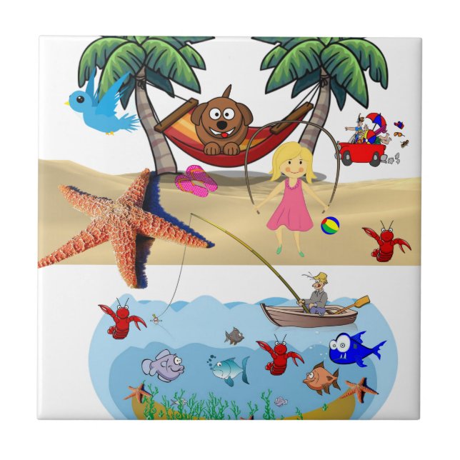 Ceramic Tile Beach Fish Crabs Sand (Front)