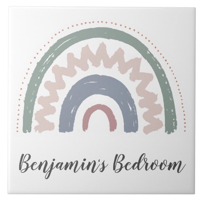Ceramic Tile - Bedroom Sign Rainbow Design Grey (Front)