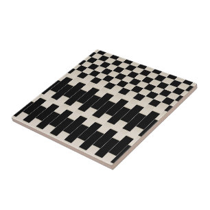 Ceramic Tile Black and Beige Stripe Square