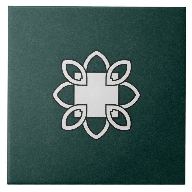 Ceramic Tile- Black and White Pattern on Green Tile (Front)