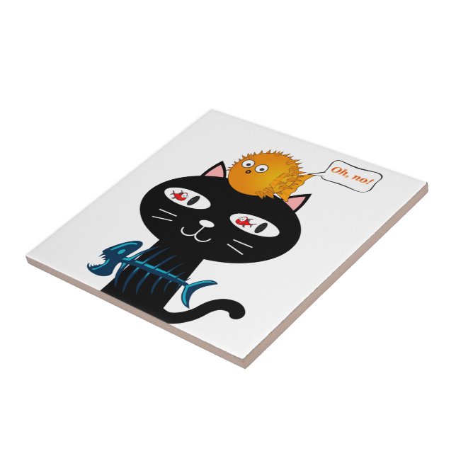 Ceramic Tile Black Cat, Fish Bones, (Side)