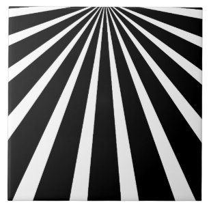 Ceramic Tile Black White Sunburst Ray Decor