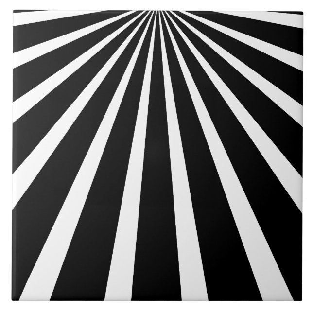 Ceramic Tile Black White Sunburst Ray Decor (Front)