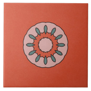 Ceramic Tile- Blue and Pink Kaleidoscope Flower Tile