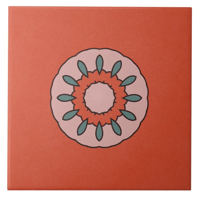 Ceramic Tile- Blue and Pink Kaleidoscope Flower Tile (Front)
