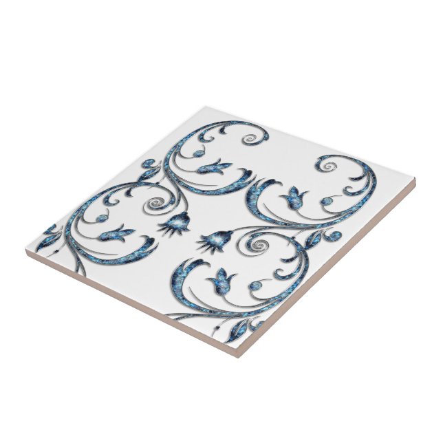 Ceramic Tile Blue Floral (Side)