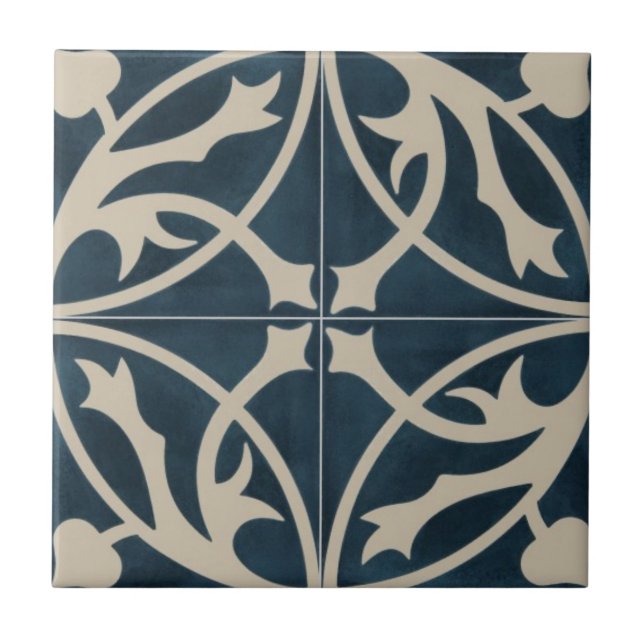 Ceramic Tile - Blue & Ivory Leaves (Front)