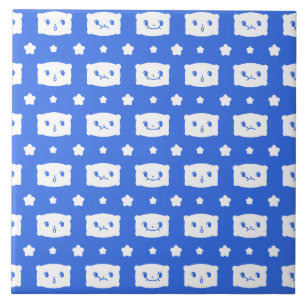 Ceramic Tile Blue Kawaii Pillow Faces Stars