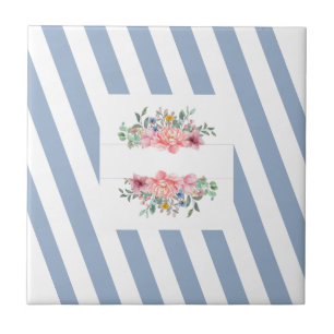 Ceramic Tile Blue Stripe Floral