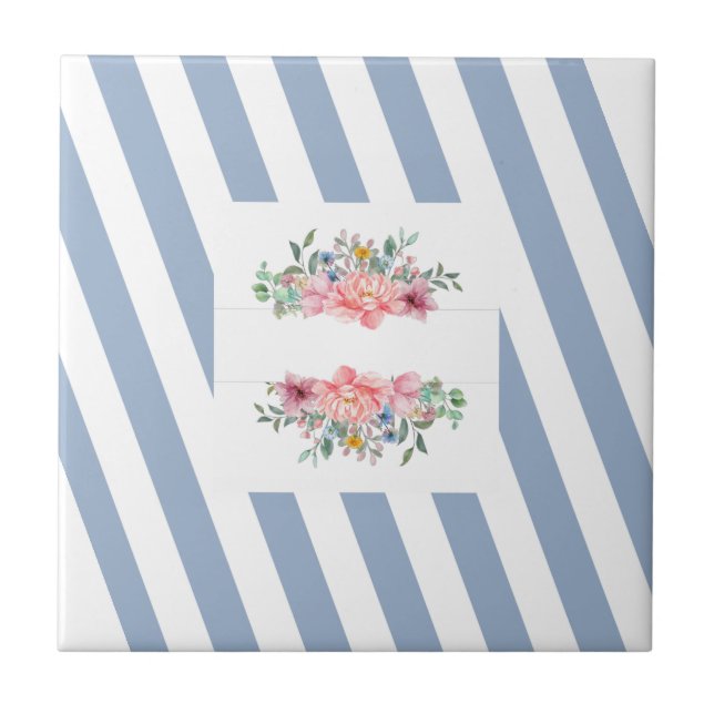 Ceramic Tile  Blue Stripe Floral (Front)