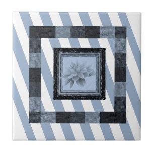 Ceramic Tile Blue Stripe Floral