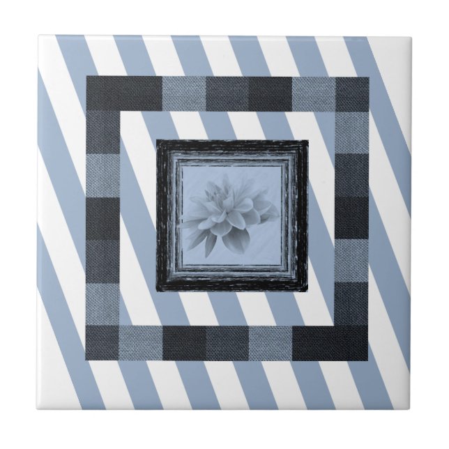 Ceramic Tile  Blue Stripe Floral (Front)