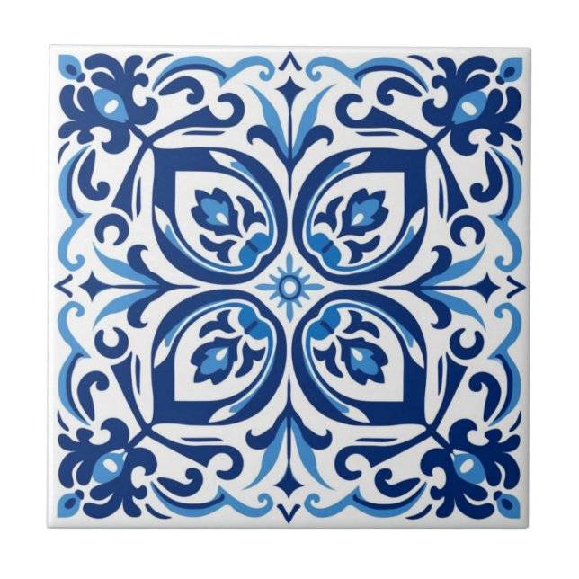 Ceramic Tile - Blue/White Azulejo Floral (Front)