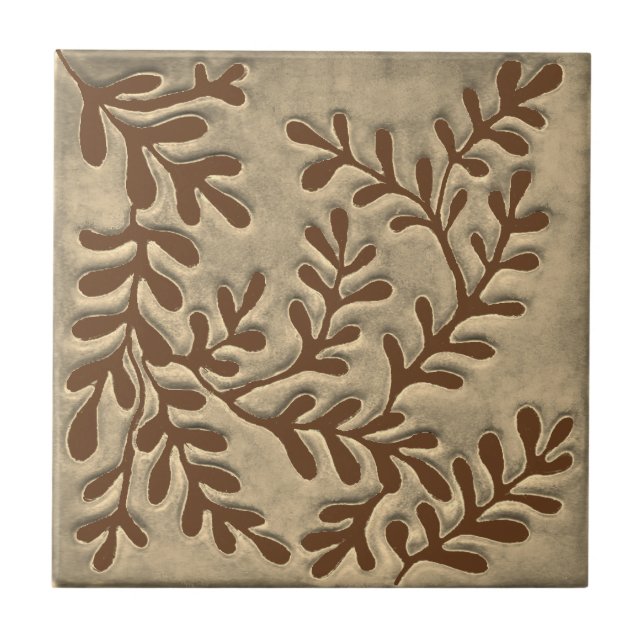 Ceramic tile, brown and tan leaves ceramic tile (Front)
