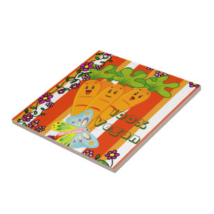 Ceramic Tile Carrots, Orange Stripe, 100% Vegan