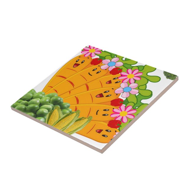 Ceramic Tile Carrots Peas Vegan Floral (Side)