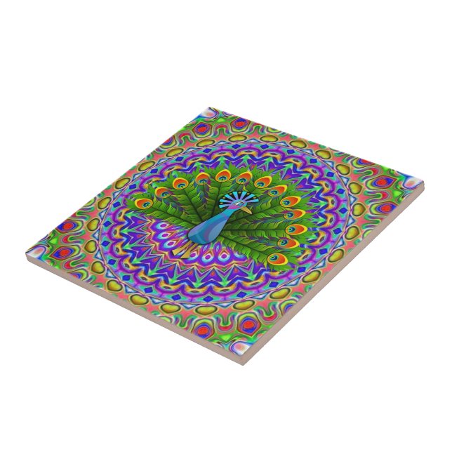 Ceramic Tile Colourful Peacock (Side)
