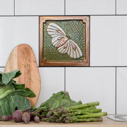 Ceramic Tile Craftsman Moth, green and copper