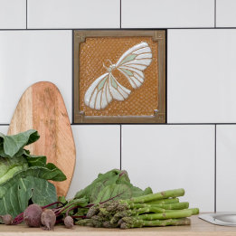 Ceramic Tile Craftsman Moth, in white & Ochre